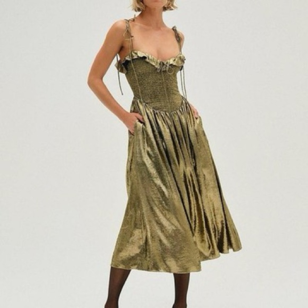 For Love And Lemons Bethany Metallic Midi Dress Size Small NWT
